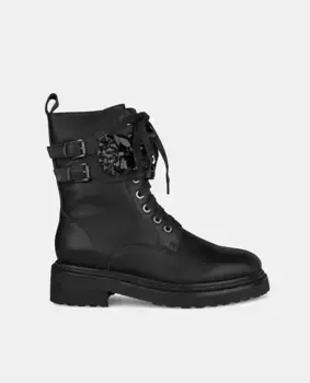 Женские кожаные ботильоны со шнурками и стразами Alma en Pena, черный