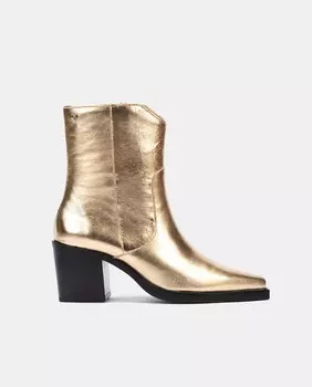 Женские кожаные ботильоны в ковбойском стиле с острым носком и блочным каблуком Martinelli, золотой