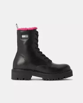 Женские кожаные ботильоны в стиле милитари с логотипом и шнуровкой Tommy Jeans, черный