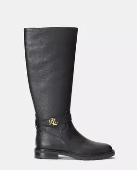Женские кожаные ботинки Hallee с высоким голенищем и логотипом сбоку Lauren Ralph Lauren, черный
