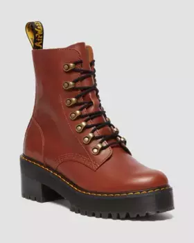 Женские кожаные ботинки на каблуке Dr. Martens Leona, цвет Tan — Farrier
