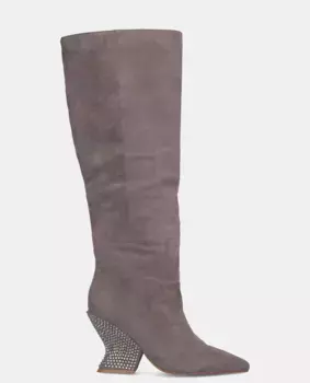 Женские кожаные ботинки на каблуке, покрытом стразами Alma en Pena, серый