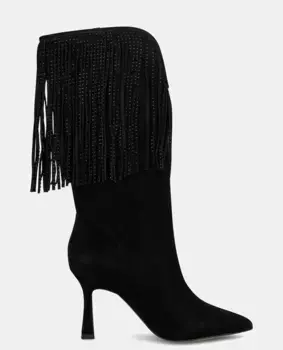 Женские кожаные ботинки на каблуке с бахромой Alma en Pena, черный