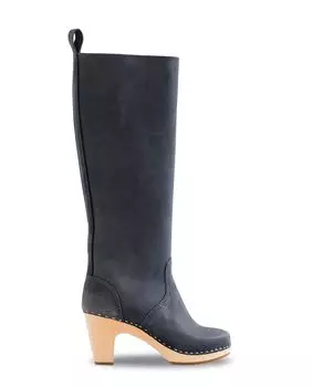 Женские кожаные ботинки на контрастном каблуке темно-синего цвета Mad Pumps, темно-синий