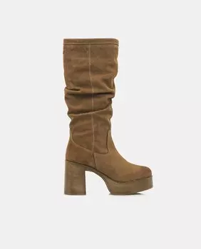 Женские кожаные ботинки на высокой платформе и толстом каблуке Mustang, коричневый