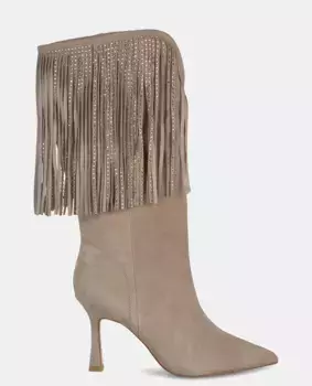 Женские кожаные ботинки на высоком каблуке с бахромой Alma en Pena, бежевый