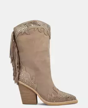 Женские кожаные ботинки с бахромой и блестками Alma en Pena, бежевый