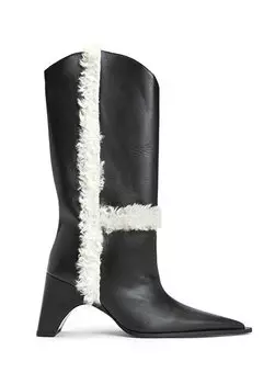 Женские кожаные ботинки с черной плюшевой отделкой Coperni