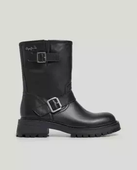 Женские кожаные ботинки с металлическими пряжками Pepe Jeans, черный