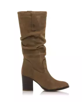 Женские кожаные ботинки с мятым голенищем и блочным каблуком Mustang, темно-коричневый