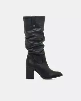 Женские кожаные ботинки с мятым голенищем и блочным каблуком Mustang, черный