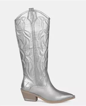 Женские кожаные ботинки с острым носком и блочным каблуком Alma en Pena, серебро