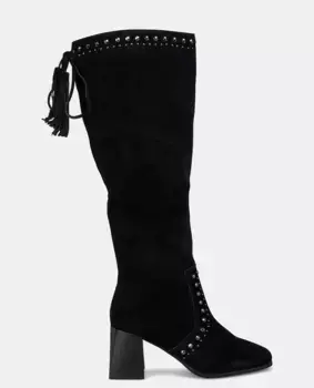 Женские кожаные ботинки с заклепками и свисающими кистями сзади Alma en Pena, черный