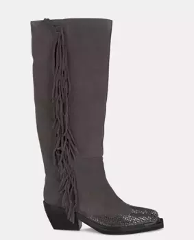 Женские кожаные ботинки со стразами на носке Alma en Pena, серый