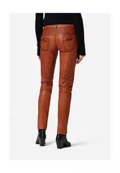 Женские кожаные брюки Donna, кожаные джинсы с заниженной талией с байкерскими элементами RICANO, цвет Cognac