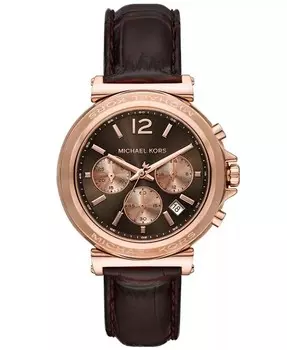 Женские кожаные часы Maren с хронографом шоколадного цвета, 40 мм Michael Kors, коричневый