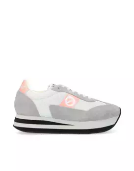 Женские кожаные кроссовки из замши и переливающейся сетки на двухцветной подошве No Name, серый