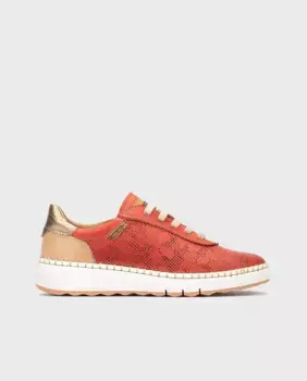 Женские кожаные кроссовки коричневого цвета Pikolinos, коралловый