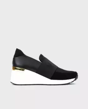 Женские кожаные кроссовки на танкетке и резинке спереди Martinelli, черный