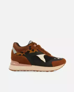 Женские кожаные кроссовки на танкетке с леопардовым принтом Gioseppo, коричневый