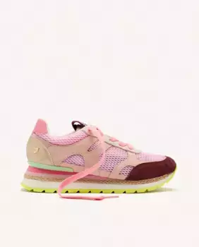 Женские кожаные кроссовки на танкетке с сеткой из рафии Gioseppo, розовый