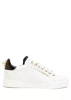 Женские кожаные кроссовки portofino белого цвета с логотипом Dolce&Gabbana