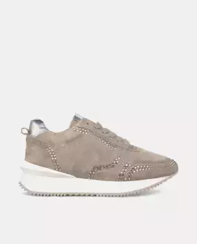 Женские кожаные кроссовки с деталями из стразов Alma en Pena, бежевый
