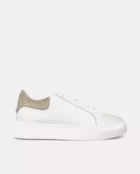 Женские кожаные кроссовки с деталями из стразов Alma en Pena, белый