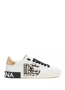Женские кожаные кроссовки с логотипом из белых и черных камней Dolce&Gabbana