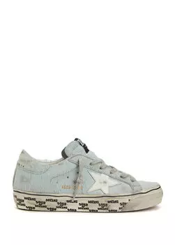 Женские кожаные кроссовки с синим логотипом Golden Goose