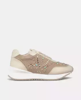 Женские кожаные кроссовки с заклепками и круглым носком Alma en Pena, бежевый
