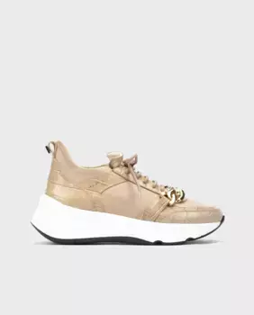 Женские кожаные кроссовки со шнурками и золотыми звеньями Martinelli, серебряный