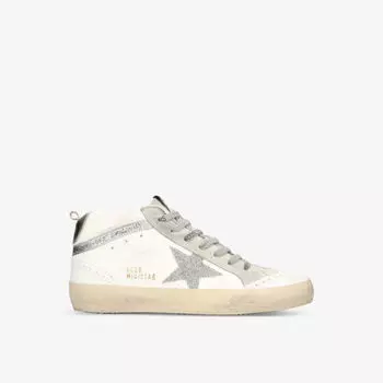 Женские кожаные кроссовки средней длины Mid Star 82353 с блестками Golden Goose, белый