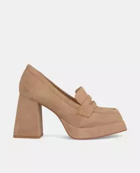 Женские кожаные лоферы на каблуке с квадратным носком Alma en Pena, бежевый