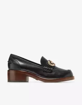 Женские кожаные лоферы на каблуке с золотым логотипом Cole Haan, черный
