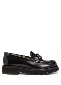 Женские кожаные лоферы с черным ремешком с логотипом Ferragamo