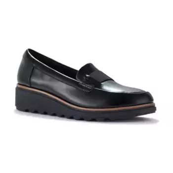 Женские кожаные лоферы Sharon Pace на клиновидном каблуке без шнуровки Clarks, цвет black leather
