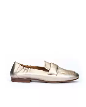 Женские кожаные мокасины дымчатого цвета металлик на резинке Pedro Miralles, золотой