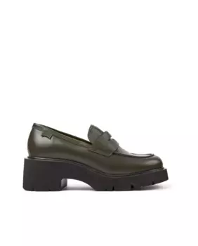 Женские кожаные мокасины на каблуке цвета хаки Camper, зеленый