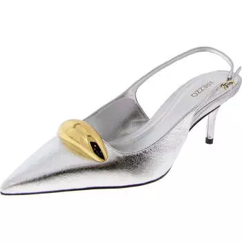 Женские кожаные нарядные туфли на каблуке с открытой пяткой Arezzo, серебряный