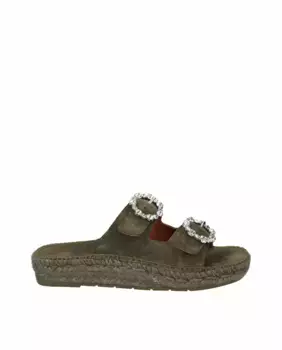 Женские кожаные сабо на плоской подошве от Cristina Cerqueiras Viguera, цвет Verde Militar