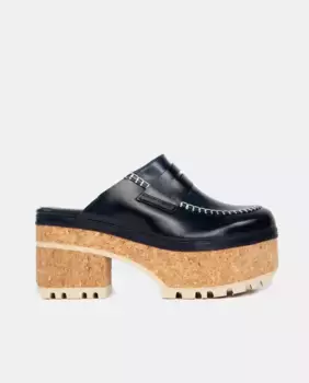 Женские кожаные сабо с блочным каблуком и платформой Homers, тёмно-синий