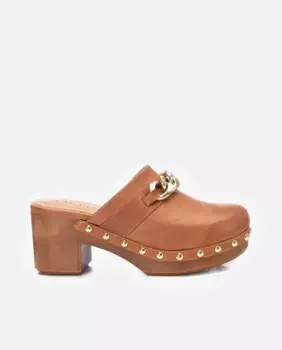 Женские кожаные сабо с металлической цепочкой Carmela, цвет Camel