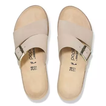 Женские кожаные сандалии Almina из нубука цвета Sandcastle Birkenstock