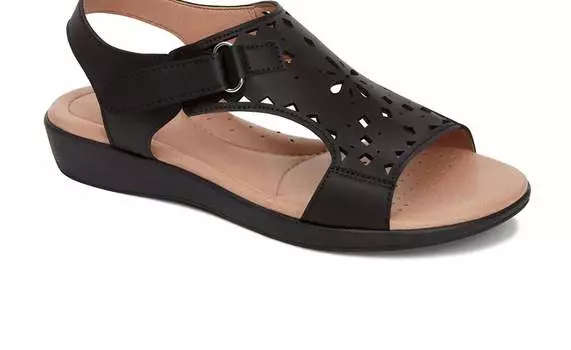 Женские кожаные сандалии Comfort Laser Pattern черного цвета Andrea