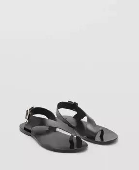 Женские кожаные сандалии Cross Strap MANGO, черный