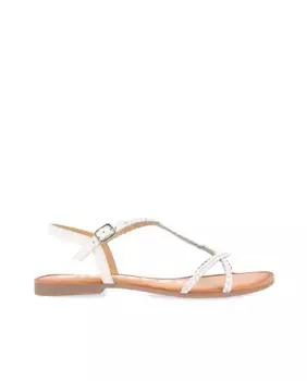 Женские кожаные сандалии на плоской подошве с тонкими плетеными ремешками Gioseppo, белый