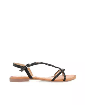 Женские кожаные сандалии на плоской подошве с тонкими плетеными ремешками Gioseppo, черный