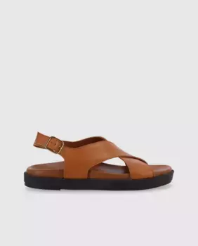 Женские кожаные сандалии на плоской подошве с перекрещенными ремешками Alohas, светло-коричневый