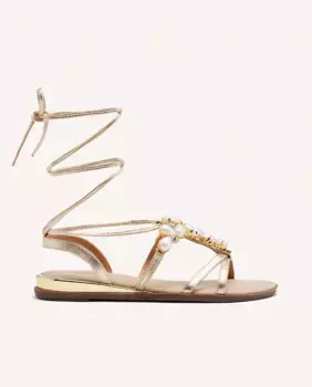 Женские кожаные сандалии на плоской подошве с жемчужной отделкой и ремешками Gioseppo, золото